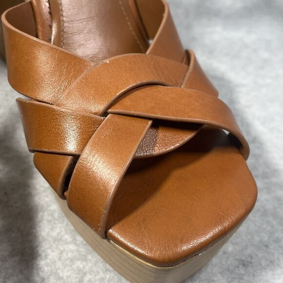 Zara‎ Block Leather Platform Women's 8 US /39 EU Wide Heels Ankle Buckle Strap - Picture 11 of 15